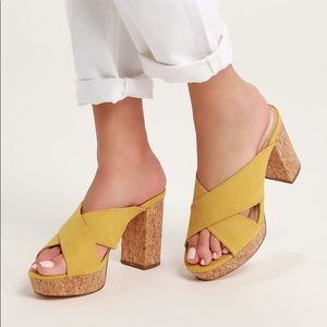 Sicily Yellow Suede Cork Heels